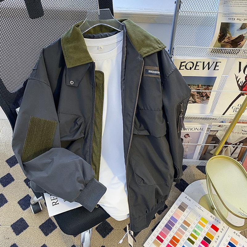 

American retro tooling baseball jacket men s and women s spring and autumn tide brand Japanese loose couple hunting bomber jacket 3XL 165-87.5 kg сірий колір