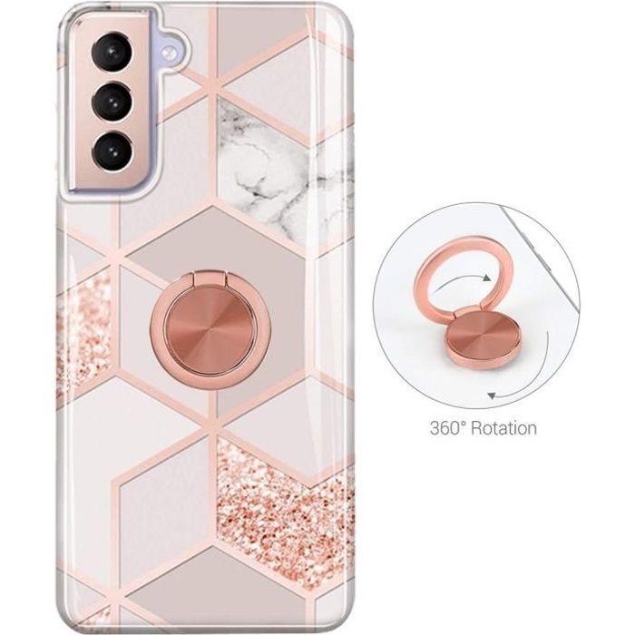 Coque de Protection - BOOLING - pour Samsung Galaxy S21 - Rose - Motif Marbre - Antichoc