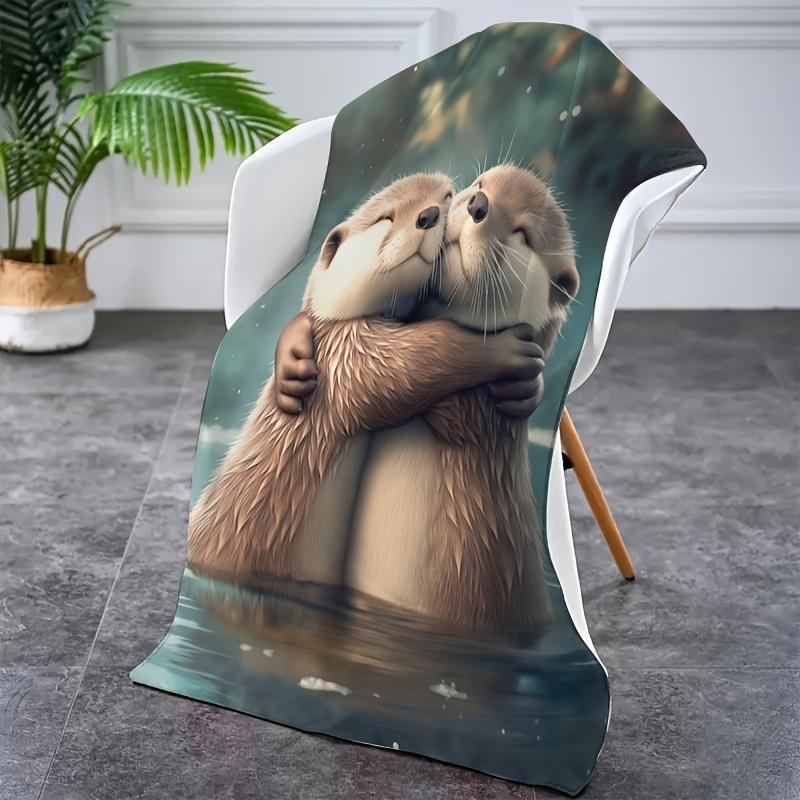 Asciugamano da Spiaggia Lontra Carina - Design di Coppia che si Abbraccia, Regalo per Amanti degli Animali, Vibrazioni Oceaniche, Asciugatura Rapida, Diverse Misure