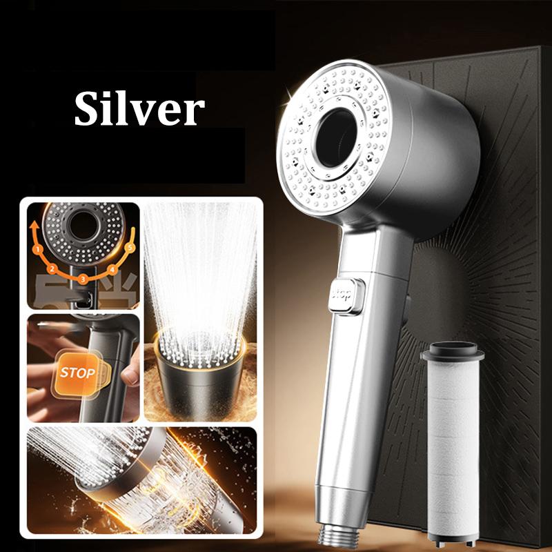 Five-speed Filter Super-pressurized Shower Head Handheld Hollow Large Water Outlet Bathroom Shower Head Set