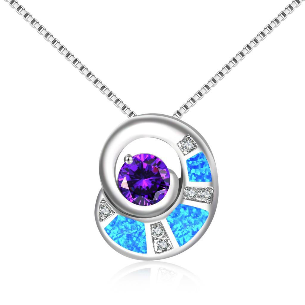 Blue Opal Inlay Vortex Pendant Necklace with Sweater Chain