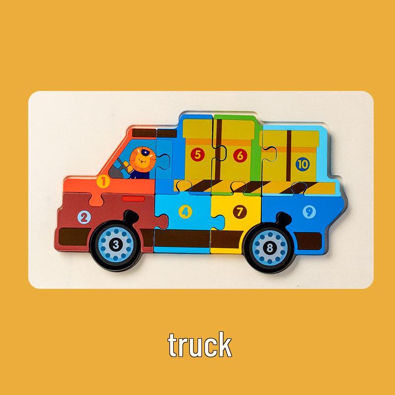 Kids' 3D Wooden Engineering Vehicle Puzzle & Matching Board Toy