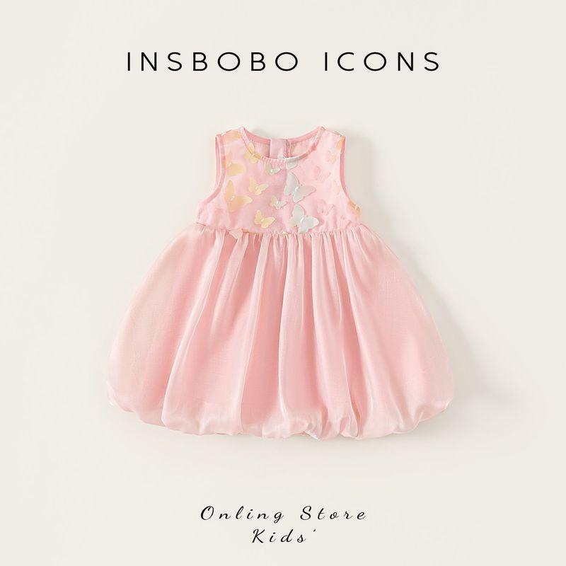 Insbobo Girls  Dress 2025 Summer Outfit Children s Dress Stylish Baby Girl Flower Bud Dress Baby Summer Clothing Pink 100