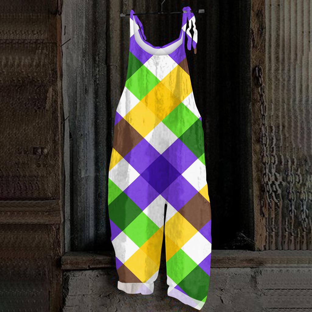Women's Casual Jumpsuit Sleeveless Carnival Mask Print Loose Retro Overalls Jumpsuit