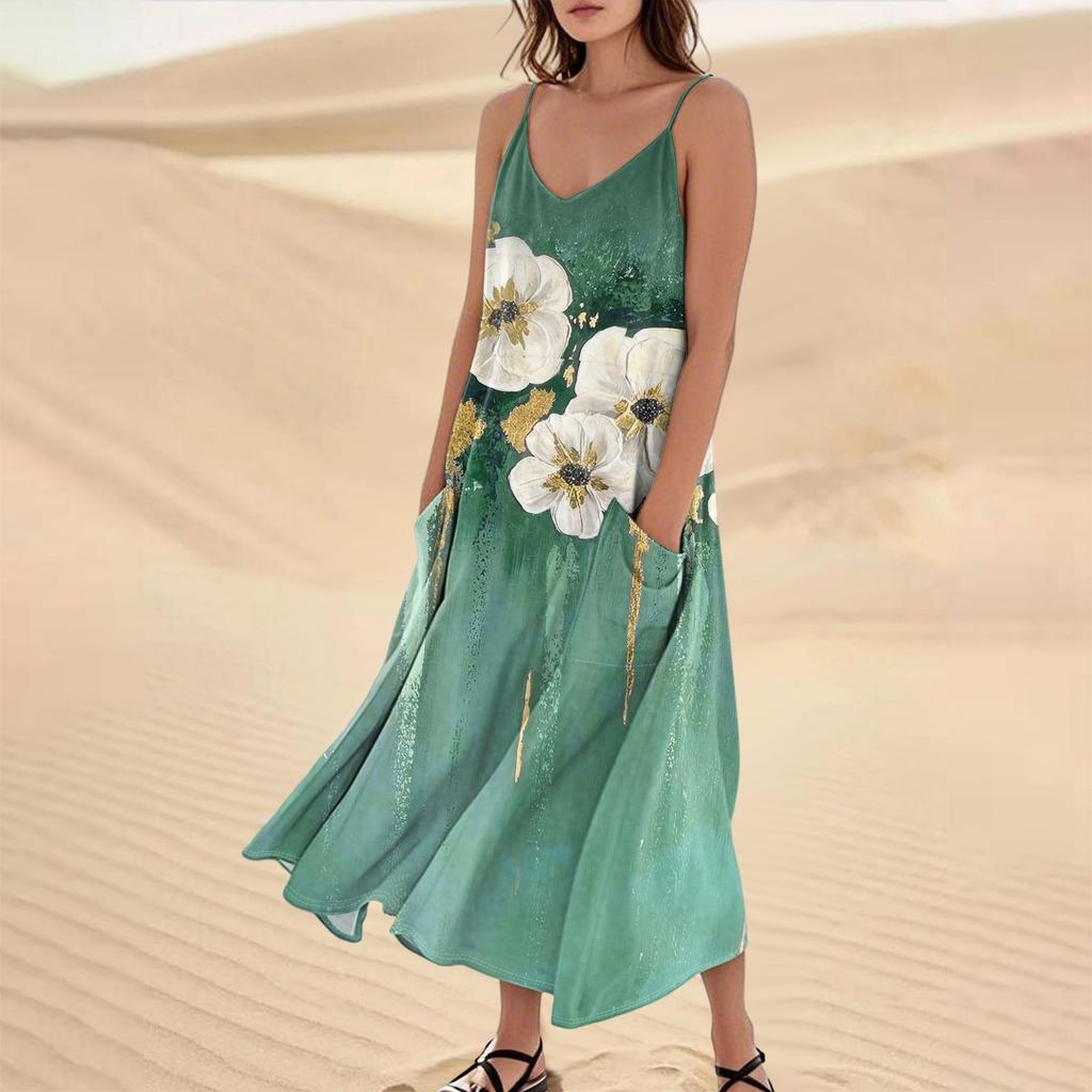 Damen Sommerkleid Lässig Locker Lange Strandurlaub Kleider