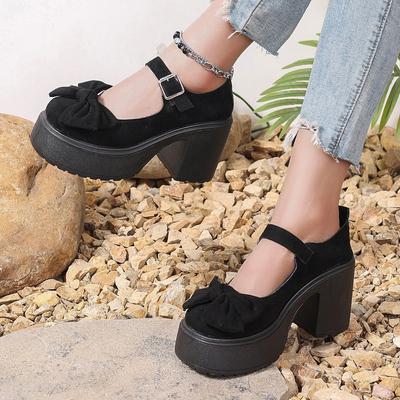 Modne czarne super wysokie obcasy Mary Jane damskie 2025 Gotyckie grube czółenka na platformie damskie plus size z klamrą do kostki buty imprezowe Lolita 42