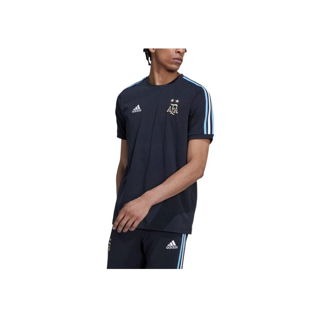 Adidas FW22 Argentina National Team Badge Embroidered Three Stripes Short Sleeve Football Shirt Men Tops Black HF3949