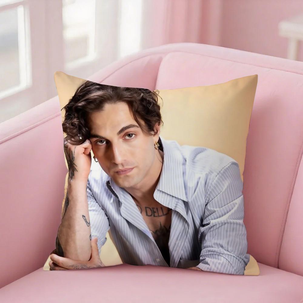 Sänger Damiano David Kissenbezug Quadratisch Doppelseitiger Druck Kurzer Plüsch Sofakissenbezug Schlafzimmer Nachttischkissen