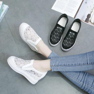 Spring and Summer Increased One Foot Pedal Hollow Breathable Mesh Summer Casual Small White Shoes