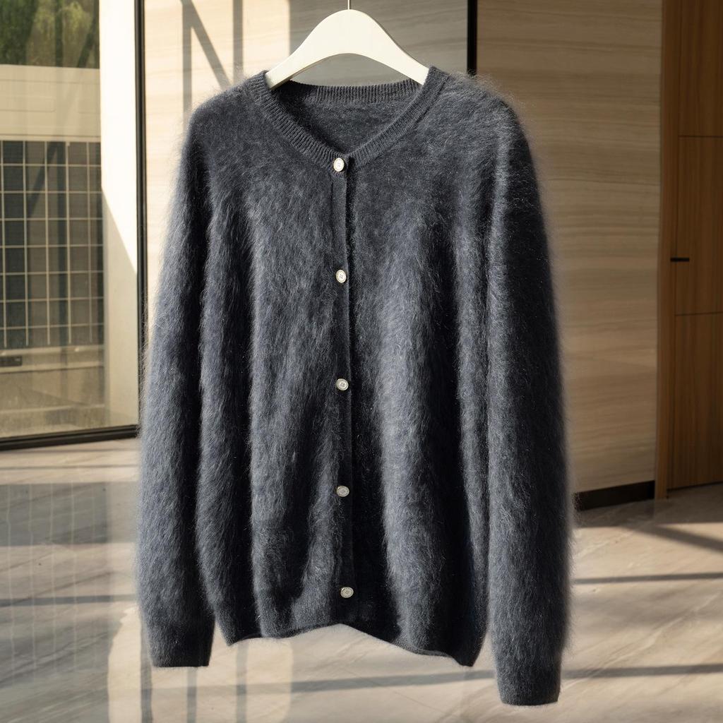 Women's Flocked 100% Cashmere Sweater: Stylish Round Neck Knit Cardigan for Autumn/Winter