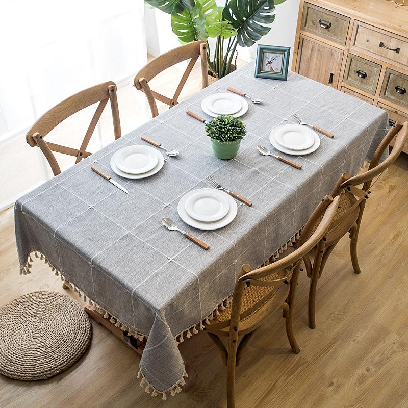 Waterproof Plaid Imitation Cotton And Linen Embroidery Fringed Lace Geometric Rectangular Dining Table Coffee Table Tablecloth Tablecloth