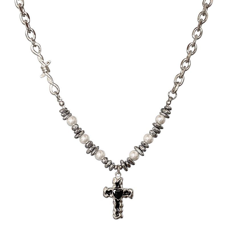

Pearl necklace titanium steel sweater chain cross punk style autumn and winter clavicle chain
