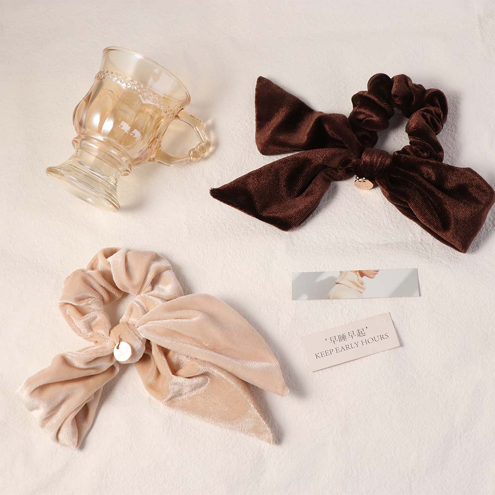 Solid Color Velvet Bow Scrunchies Sweet Large Hair Ropes Women Hair Scrunchies  Hair Rubber Bands
