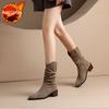 Autumn Winter Pointed Toe Middle Heel Ladies Mid Calf Shoes Gothic Comfortable and Elegant 2025 New Y2k Women's Half High Boots