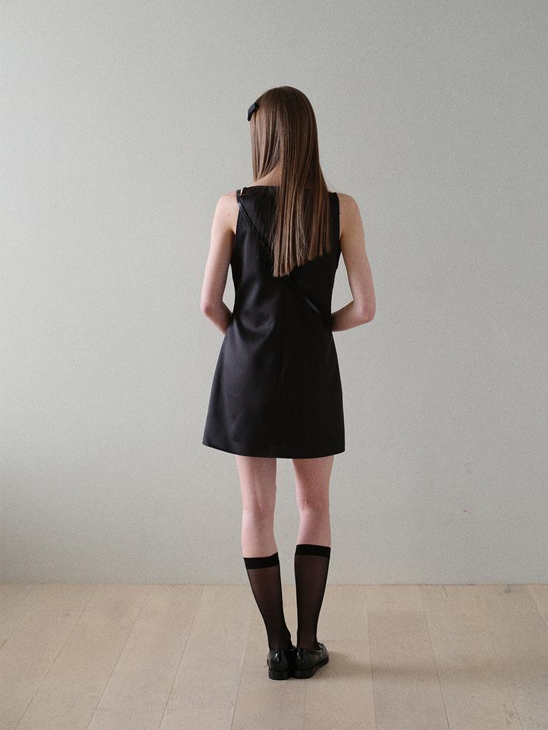 BEIRUT Stitch Satin Mini Dress (Black)