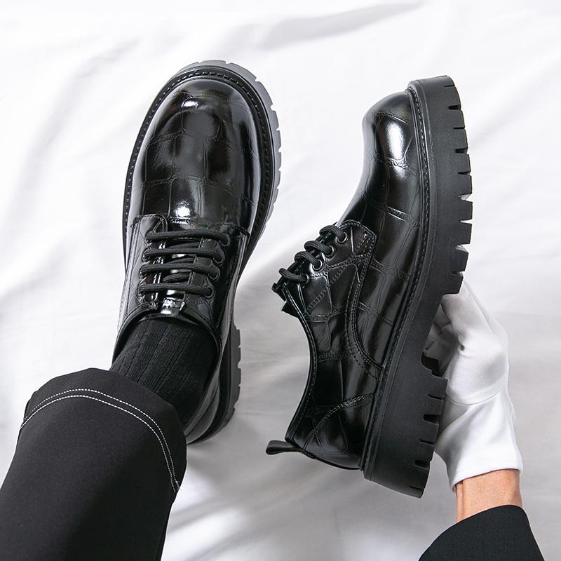Fashion Men Business Height-increasing Derby Shoes Black Brown Thick-soled Anti-slip Lace-up Fashionable Office Leather Shoes Size 38-46