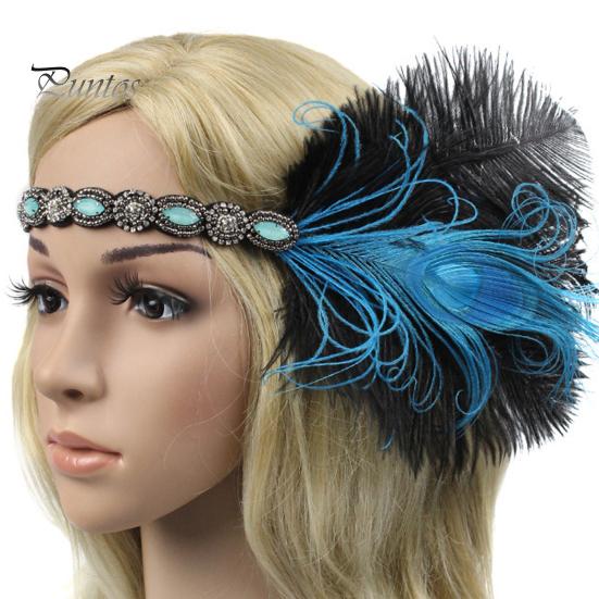 Flapper Feather Headband Black Rhinestone Hair Band 1920s Vintage Gatsby Secure Party Headpiece Women Prom