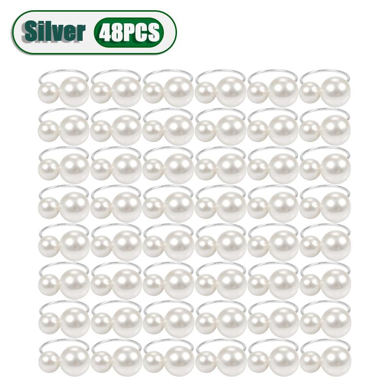 1-120PCS Pearl Napkin Rings Metal Napkin Holder Wedding Party Banquet Supplies Holiday Christmas Dinner Table Decoration Favors