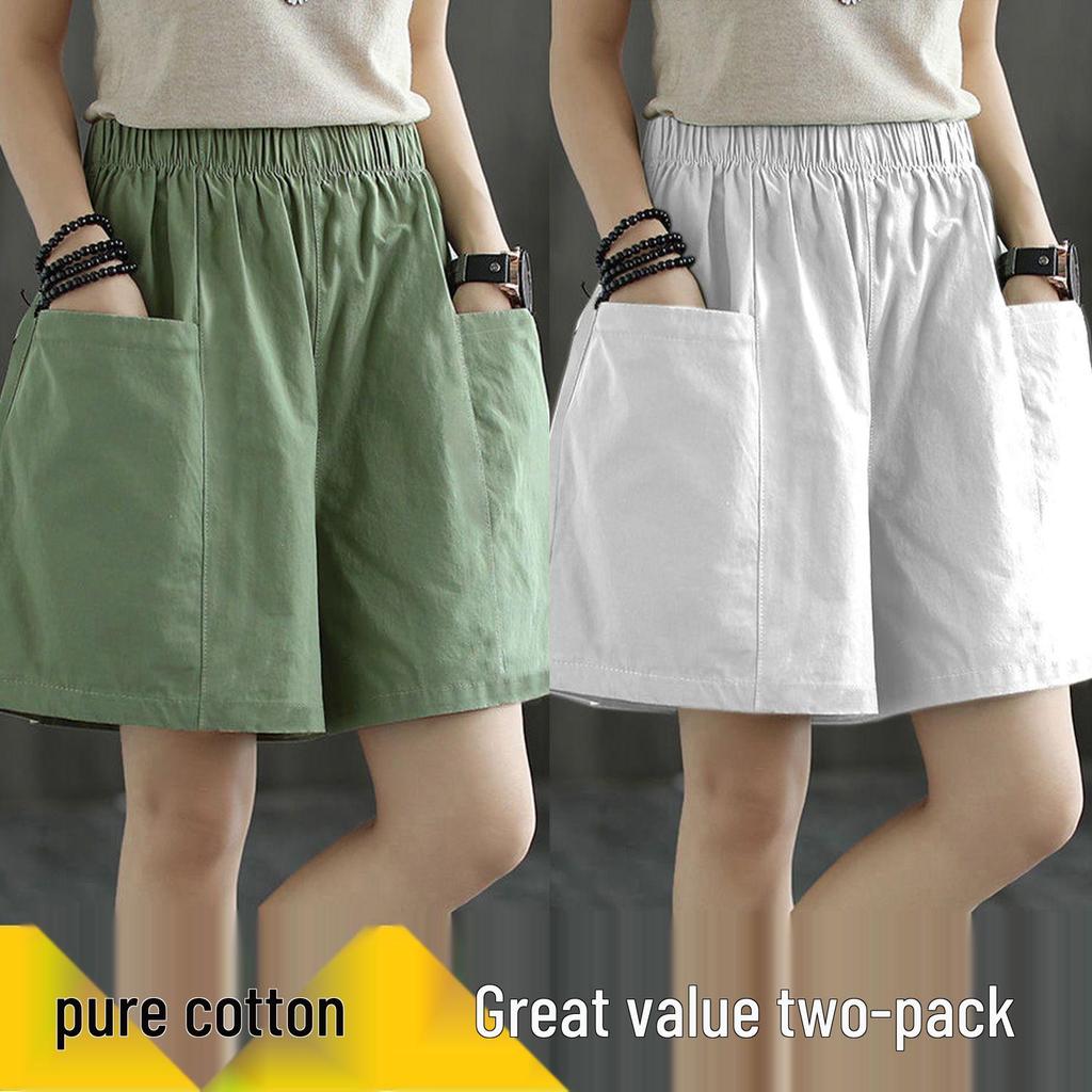 Women's Summer Casual Wide-Leg High Waist Plus Size Wool Shorts with Slimming Fit and Pockets