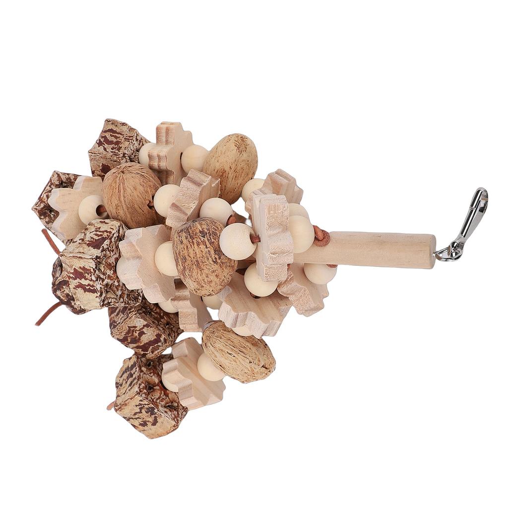 Wooden Parrot Chewing Toy Boredom Relieving Nuts Hanging Bird Foraging Chew Toy for Parrot Cage