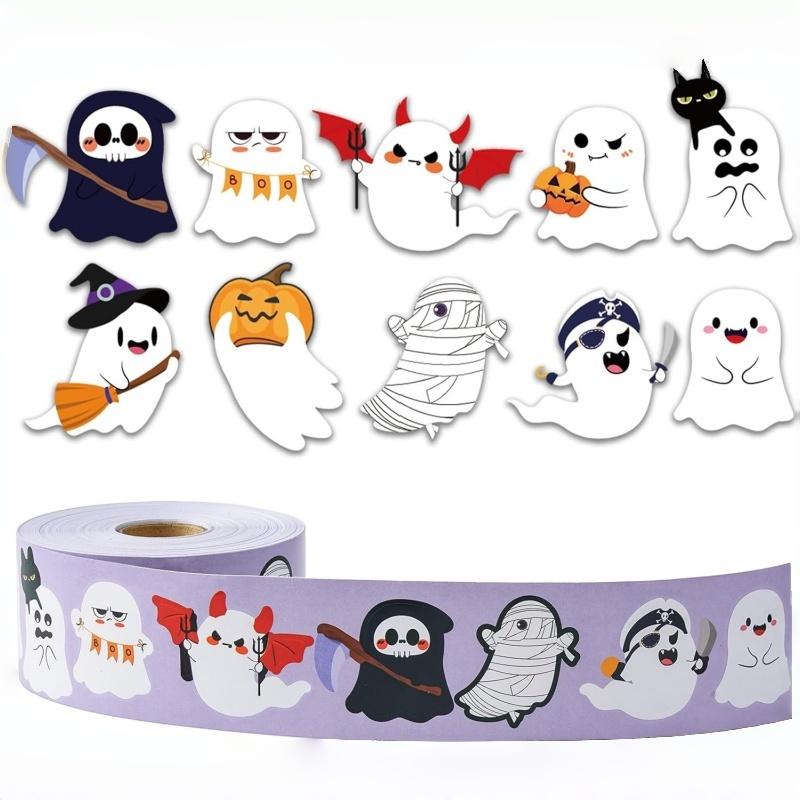 500 Stück/Rolle Lustige Halloween Dekorative Aufkleber Niedliche Kürbis Geist Totenkopf Spinne Fledermaus Etikett Aufkleber Graffiti Aufkleber DIY Handy
