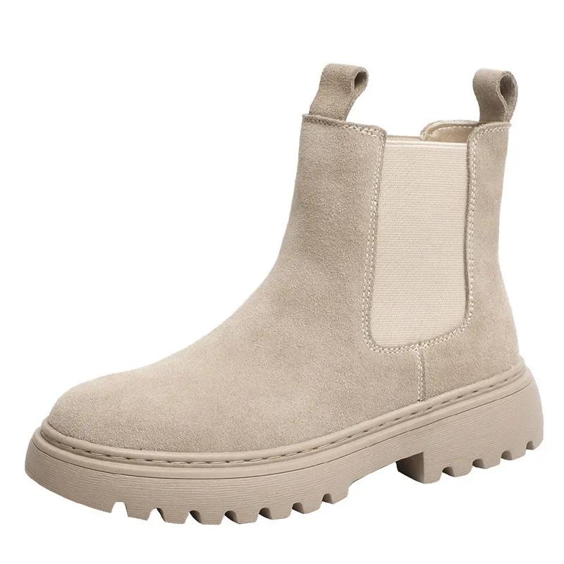 Fashion Brand New Chelsea Boots Soft Leather Ankle Booties Women Autumn Slip-On Platform Shoes Fashion Femme Plush Warm Winter