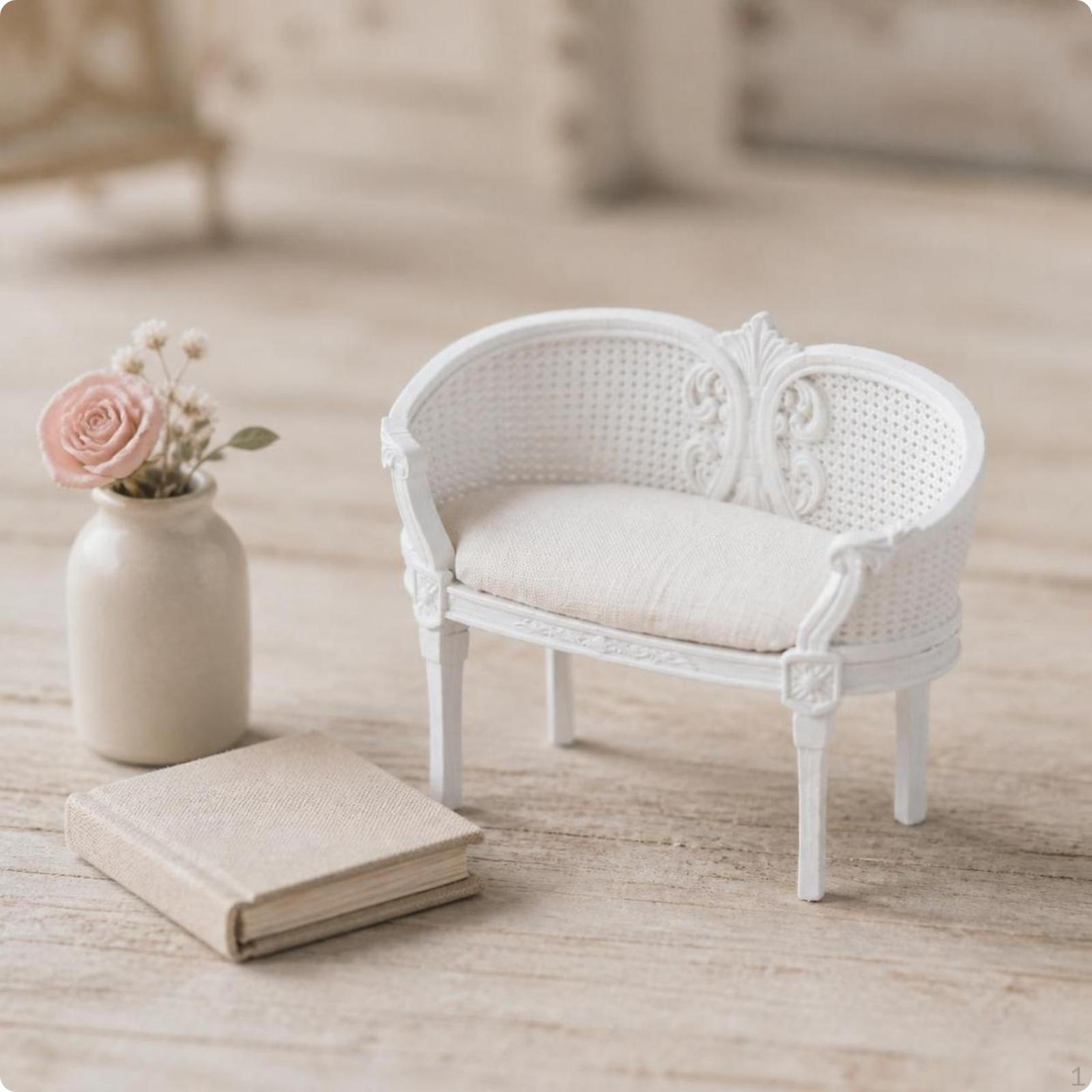 Miniature Sofa Chair 1/12 Scale Dollhouse Armchair VintageStyled with Cushion for