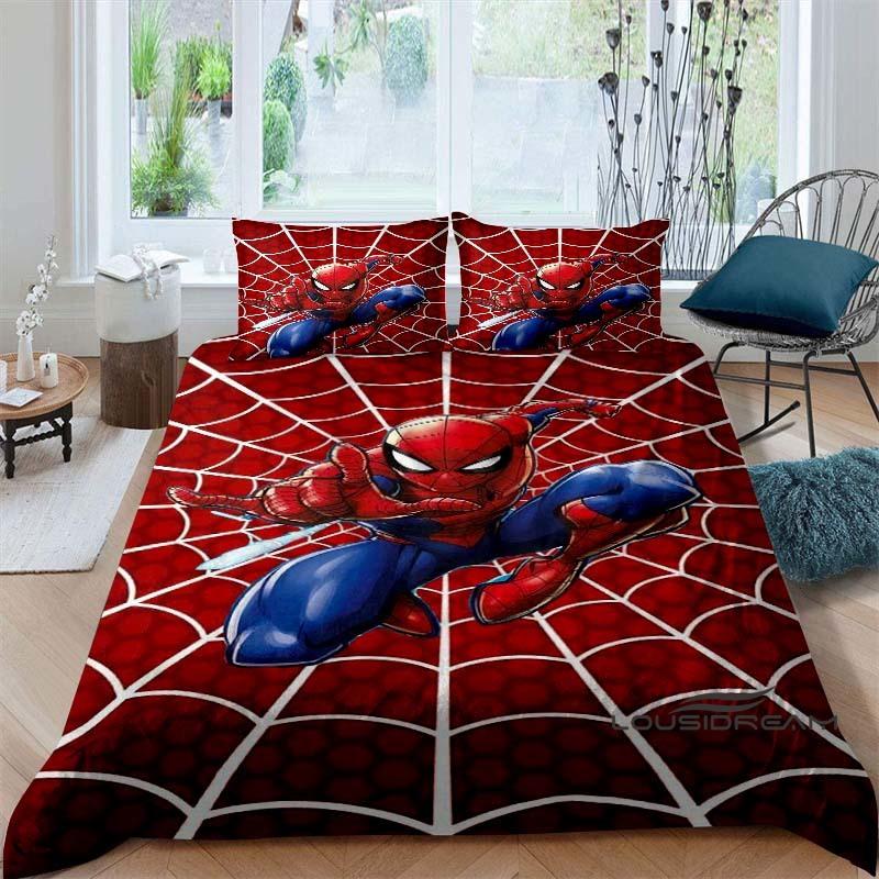 Cartoon pattern duvet cover and pillowcase bedding set, bedroom decoration for boys and girls, Spider-Man themed gift for childr