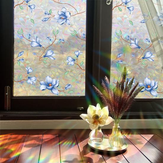 Rainbow Window Privacy Film Floral Static Sticker Glass Decals with Iridescent Effect Removable Window Sticker for Home Bathroom Door Car Windows