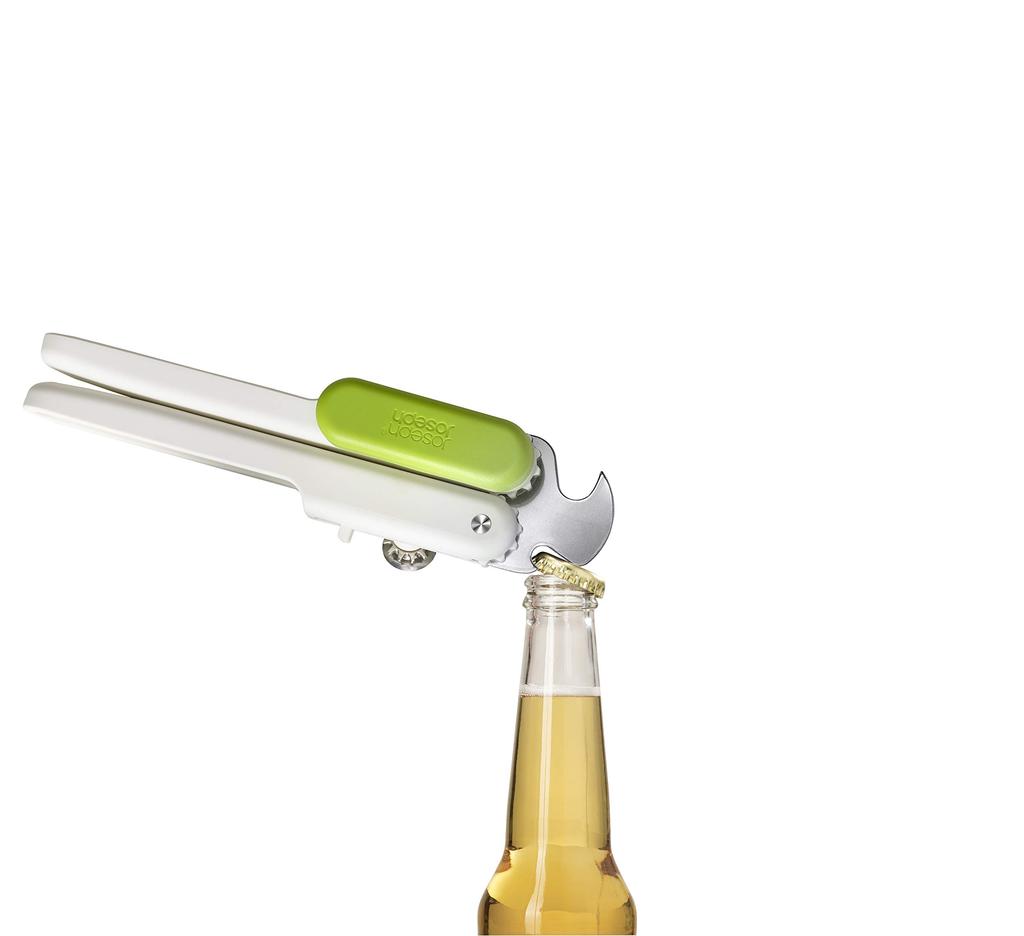 Joseph Joseph Pivot 3-in-1 Stainless Steel Can Opener, Bottle Opener, and Pull Top Opener, White/Green, 20172 [Authentic]