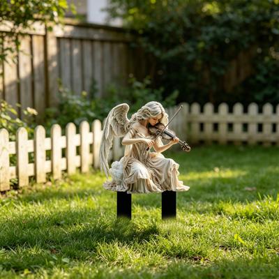 Retro Angel Garden Stake, Angel Playing The Violin 2D Acrylic Decoration, Waterproof Yard Art Stake for Outdoor Lawn Planter Decor Gift Idea