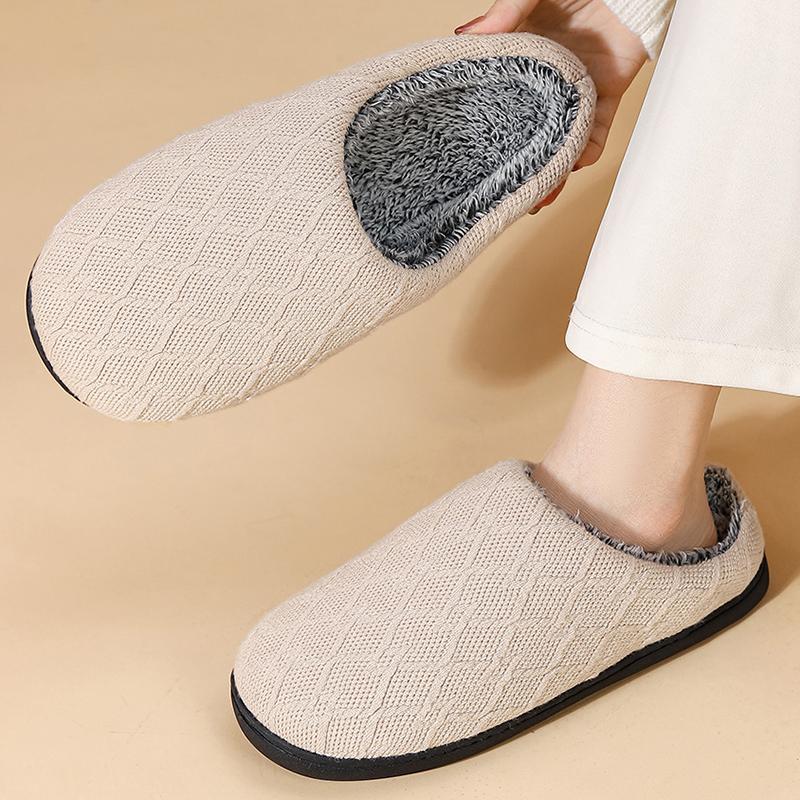 Fashion Indoor Knitted Warm Cotton Slippers Women Comfort Faux Fur Cotton Slippers Woman Autumn Winter Slip On Round Toe Fur Slides Lady