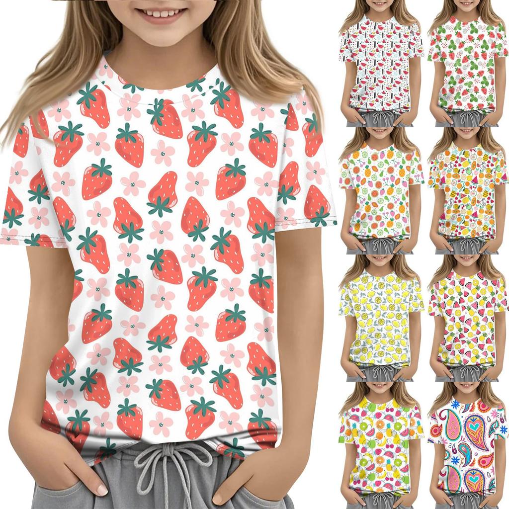Children's Printed Round Neck Short Sleeved Casual T-shirt