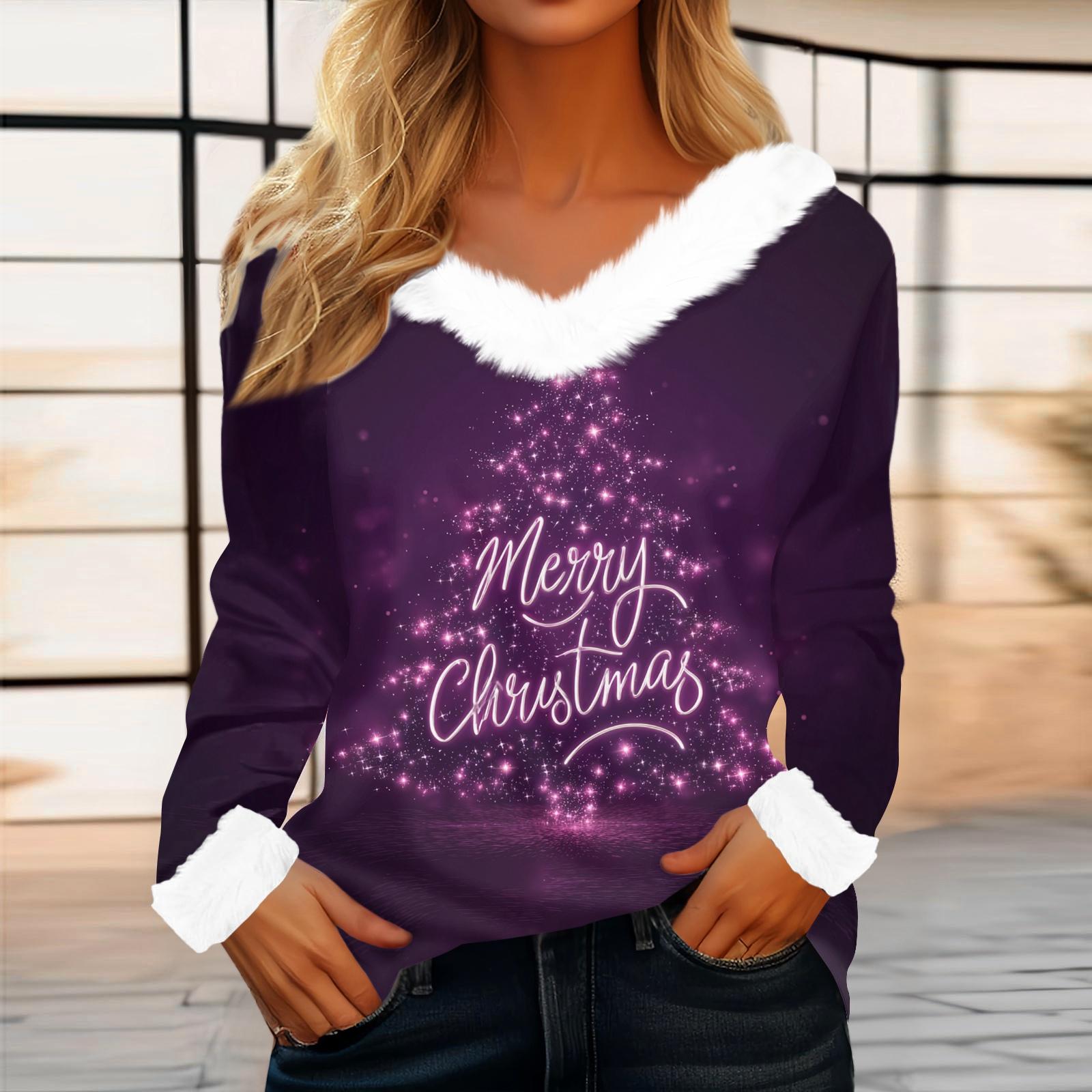 

Женский повседневный модный топ с длинным рукавом и фланелевым воротником с рождественским принтом S