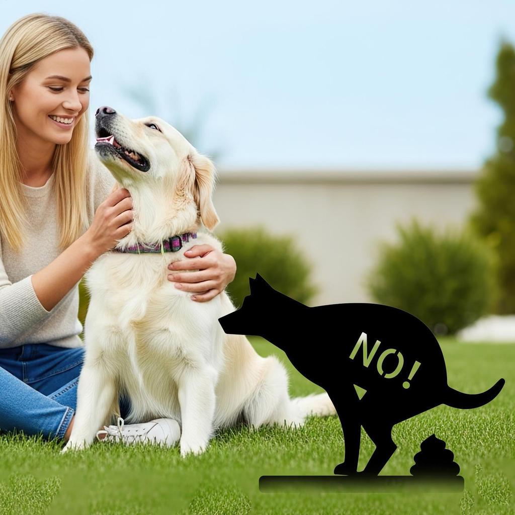 "No Dog Poop" Metal Sign No Pooping Warning Yard Sign Garden Stake Outdoor Waterproof Warning For Pet Owners Prevent Pollution