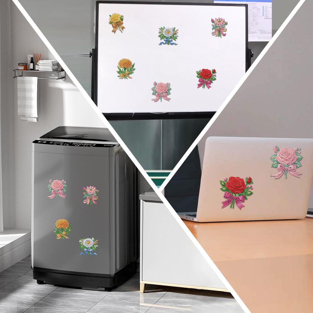 6Pcs Diamond Painting Refrigerator Magnet Bouquet Diamond Art Fridge Magnet Diamond Painting Fridge Magnet for Adults Beginners