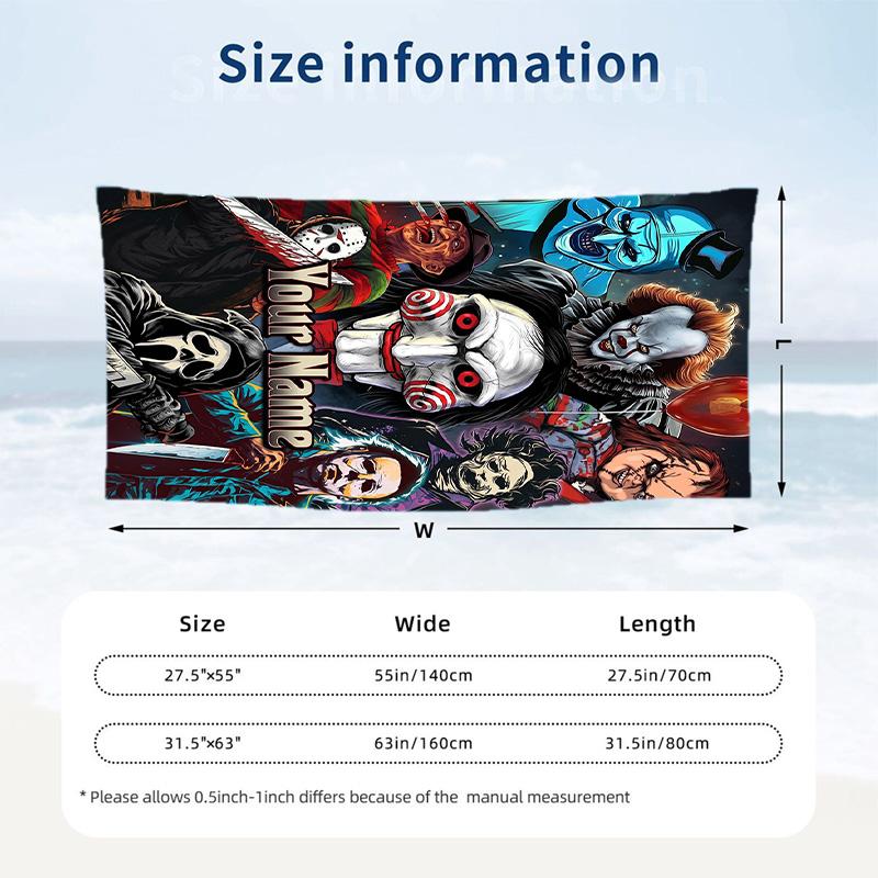 Beach Towel Custom Name Text, Quick Dry Large Towel For Beach HomeTerrifier Art the Clown