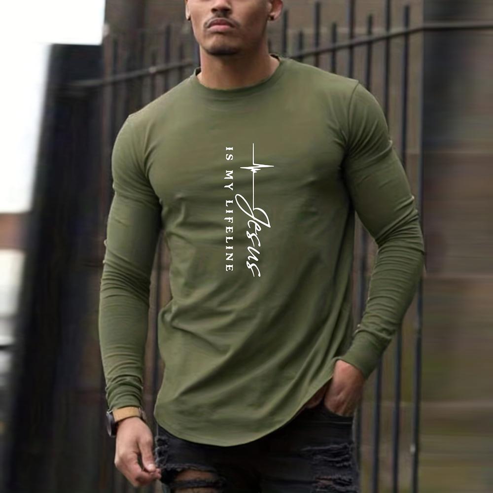 Funny Cross Letter Pattern T Shirt For Men Casual O-neck Long Sleeve T-Shirt Autumn Fashion Loose Cotton Tops Men's Clothes Tees