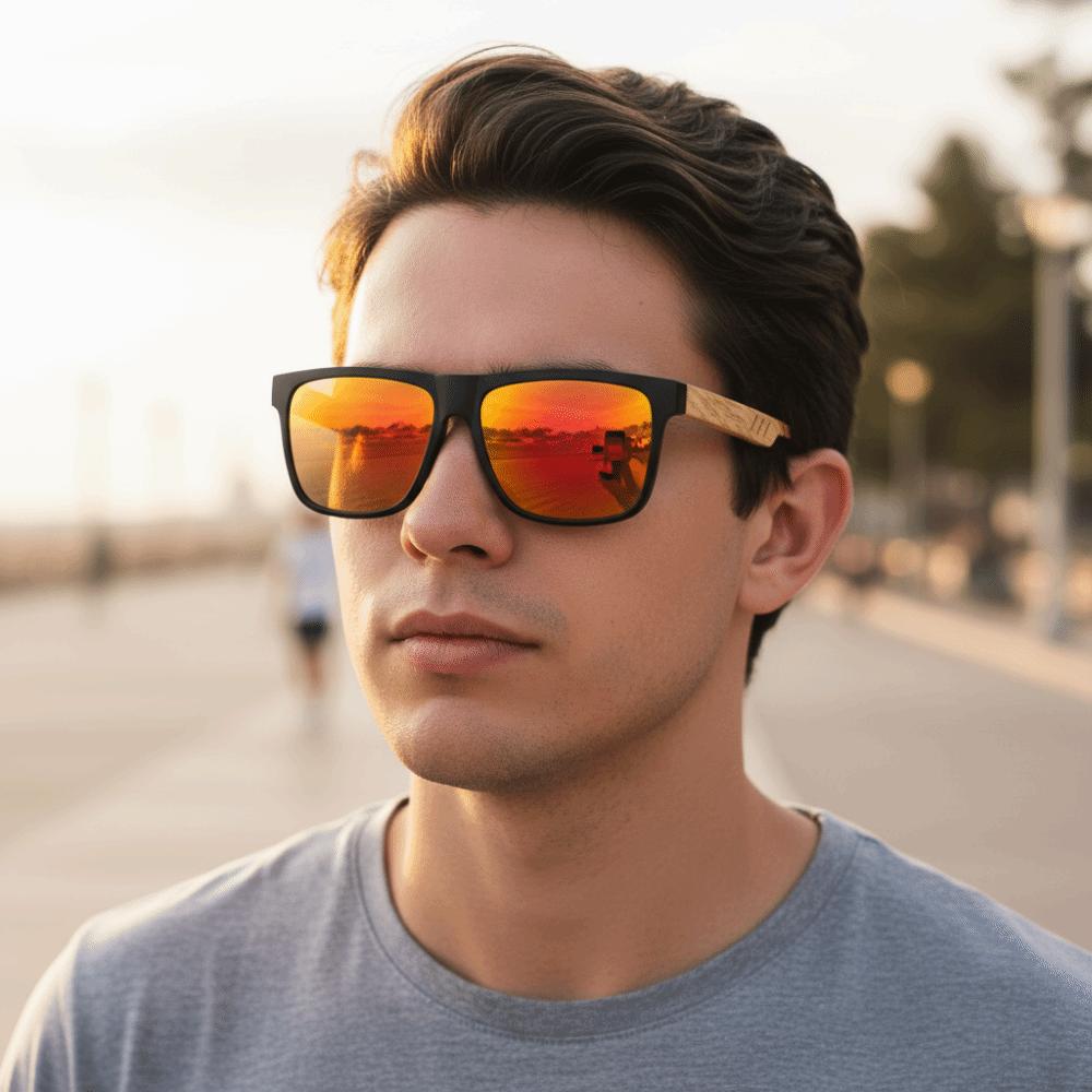 Bamboo Wood Handle Square Frame Sunglasses Vintage Style Fishing Sunglasses Beach