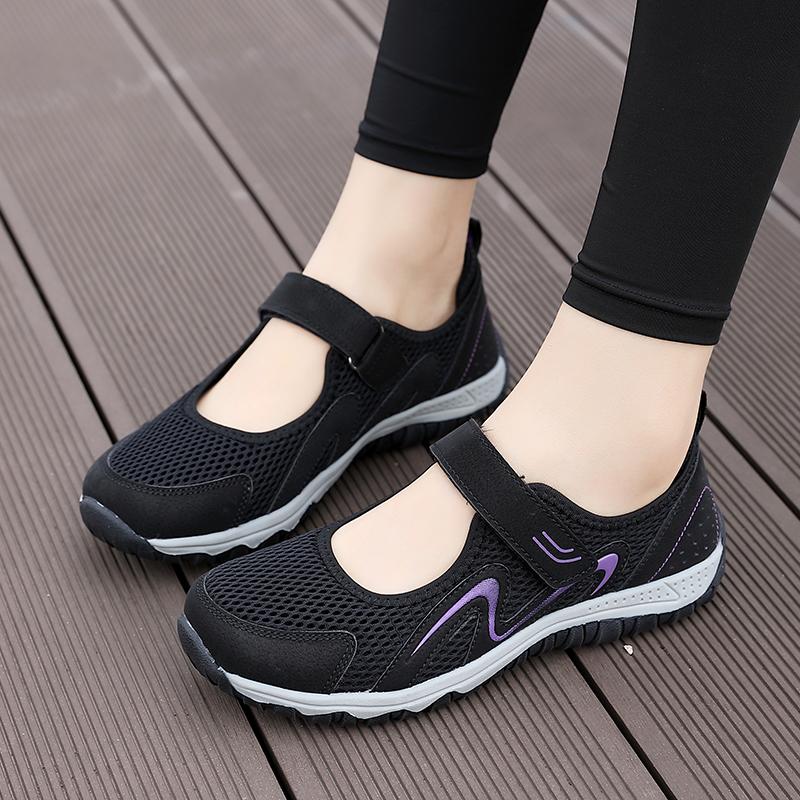 

New Women s Walking Shoes, Lightweight and Breathable Mesh Dancing Shoes, Mom s Flat Bottom Anti Slip Walking Shoes, 2025 Summer 35 чёрный
