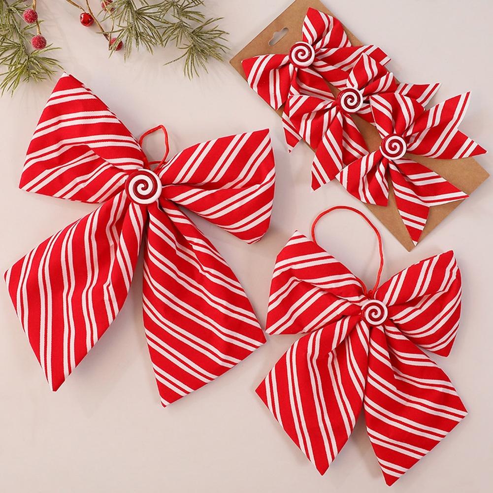 Christmas Tree Decoration Bows with Striped Plaid Fabric Ribbon Multiple Sizes Available Long Lasting Holiday Use Material