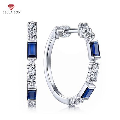 Orecchini a cerchio versatili da donna con zirconi blu, di buona qualità, semplici ed eleganti, piccoli orecchini rotondi da donna.