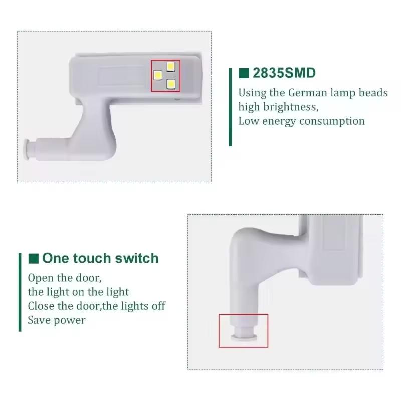 LED Hinge Lights for Kitchen Cabinets, Hydraulic Furniture Door Hinges with Damping, Wardrobe Cupboard Lighting