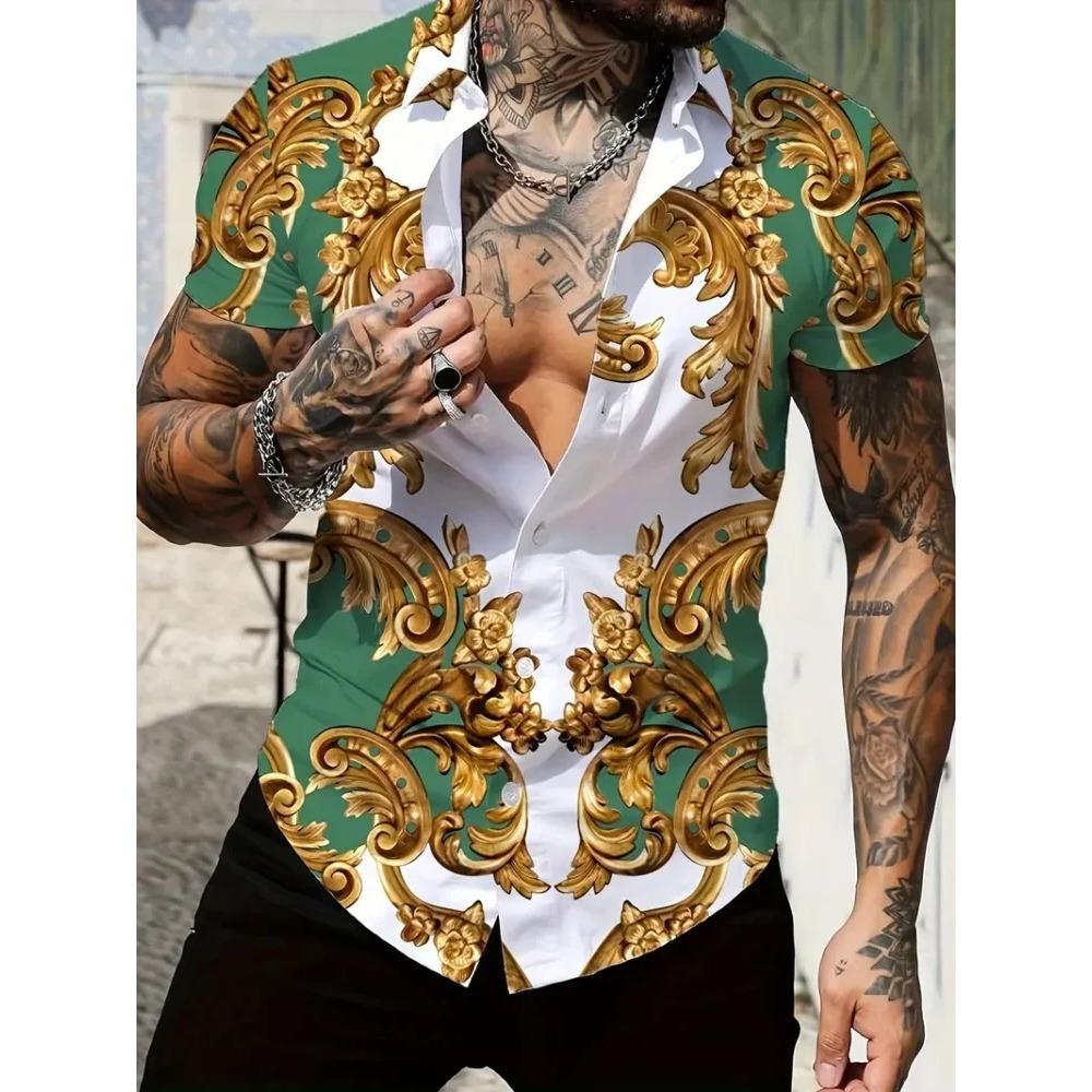 Summer Retro Baroque Pattern Print Men's Shirts Hawaii Short Sleeve Top Fashion Streetwear Casual Outdoor Men's and Women's Clothing Blouse