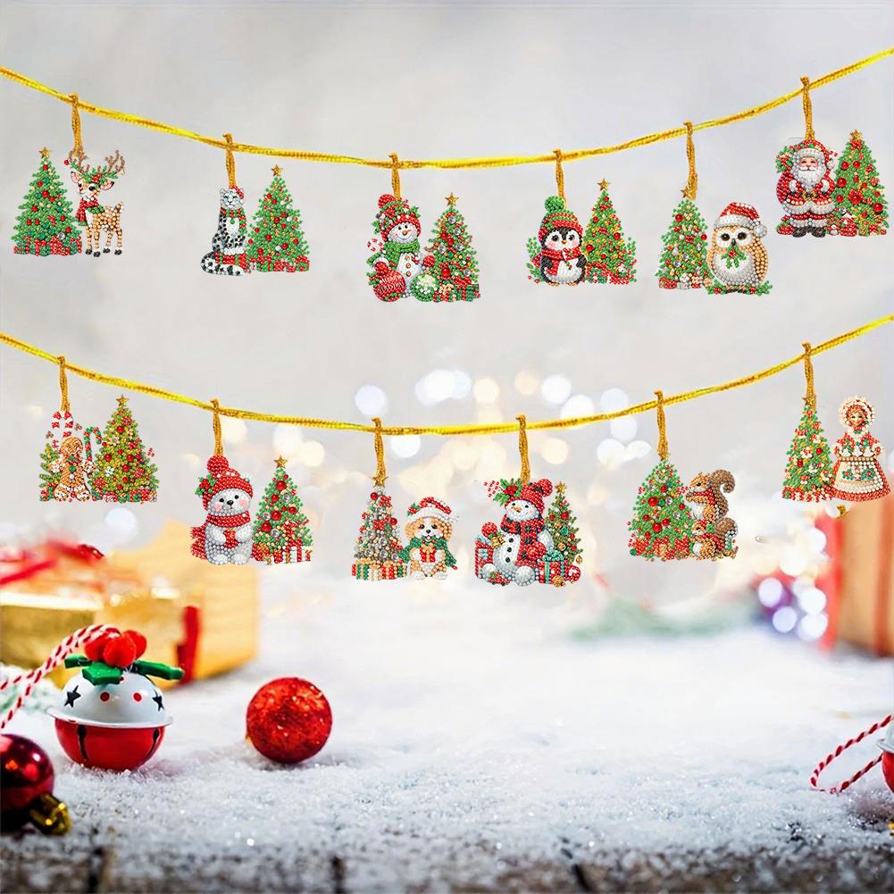 Christmas Diamond Painting Hanging Diamond Art Kits Acrylic Pendant Christmas Tree Pendant for Xmas Trees Home Wall Decoration