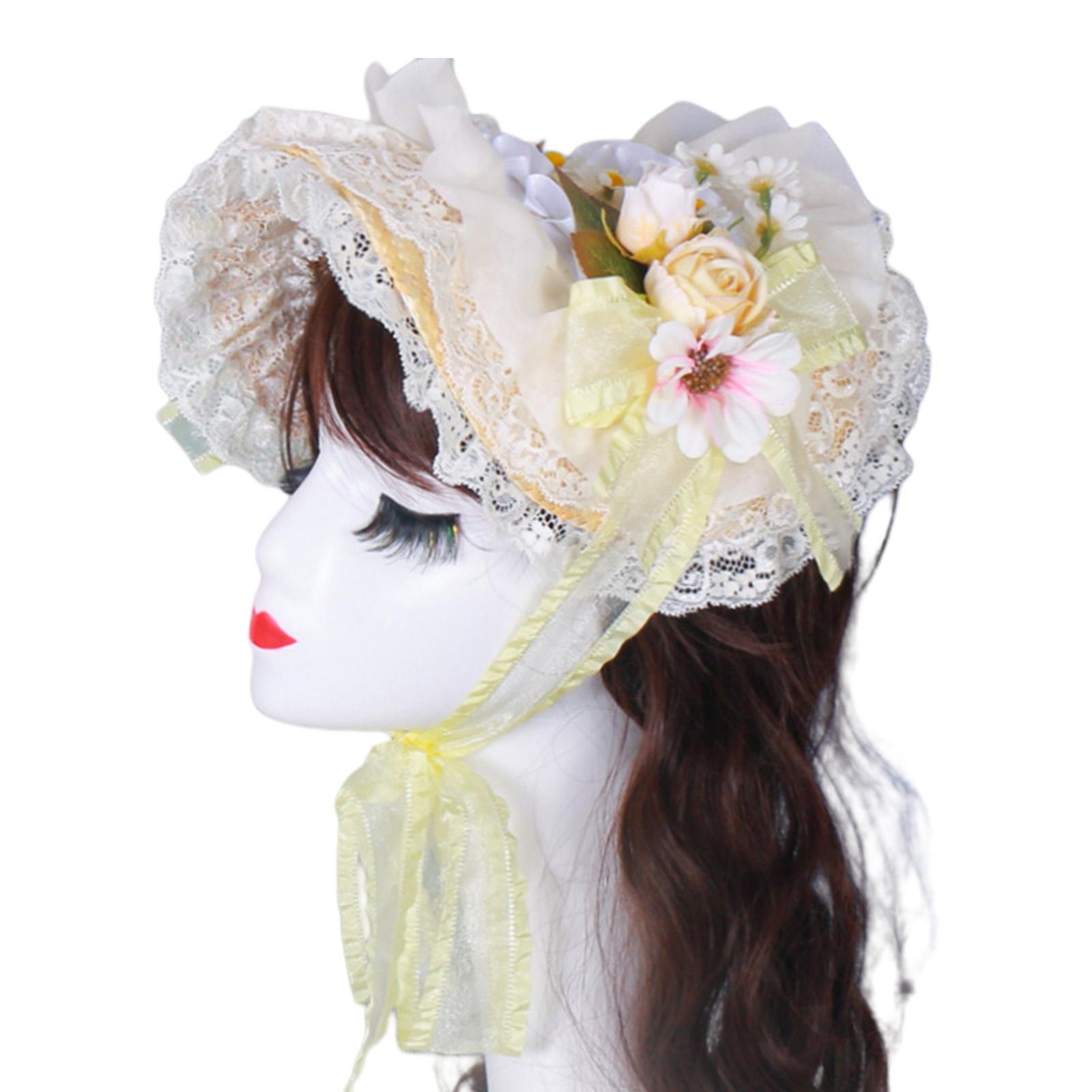 

Викторианский кружевной дизайн шляпа-бонетка из соломы для женщин с оборчатой отделкой и цветком розы для коктейльной вечеринки и косплей-мероприятия 3