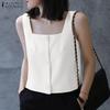 ZANZEA Women Casual Square Collar Summer Sleeveless Vest Tops