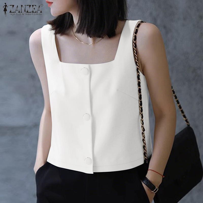 ZANZEA Women Casual Square Collar Summer Sleeveless Vest Tops
