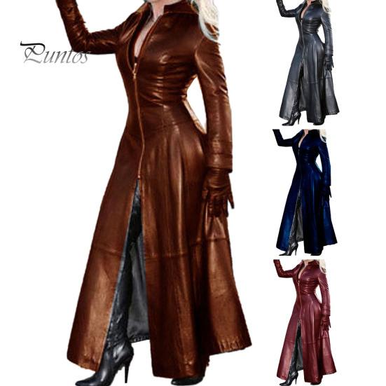 Trendy Women Faux Leather Jacket Zipper Closure Slim Fit Stylish Zip Coat Elegant Trench with Stand Collar for Autumn Winter