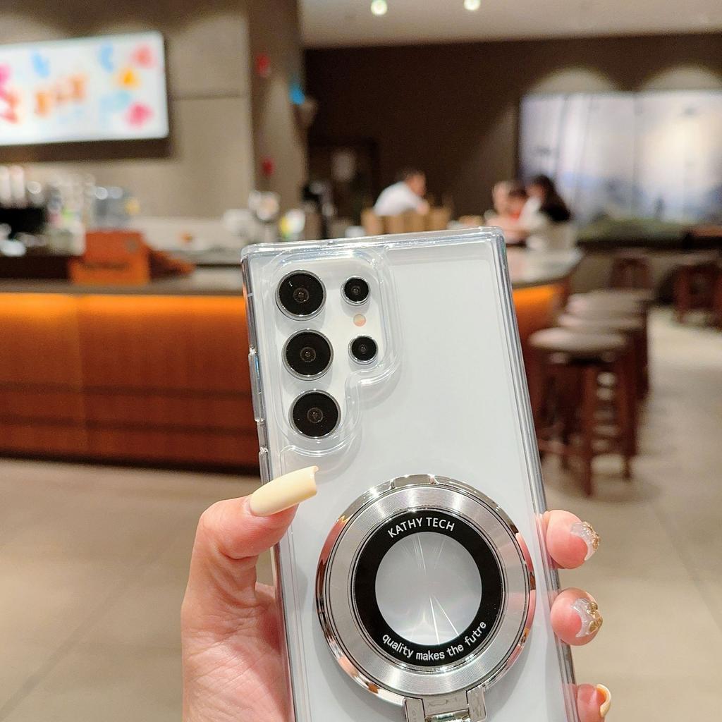 Compatible with Samsung S25 Ultra phone case, ultra-thin transparent magnetic stand, S23 Plus full coverage shockproof acrylic